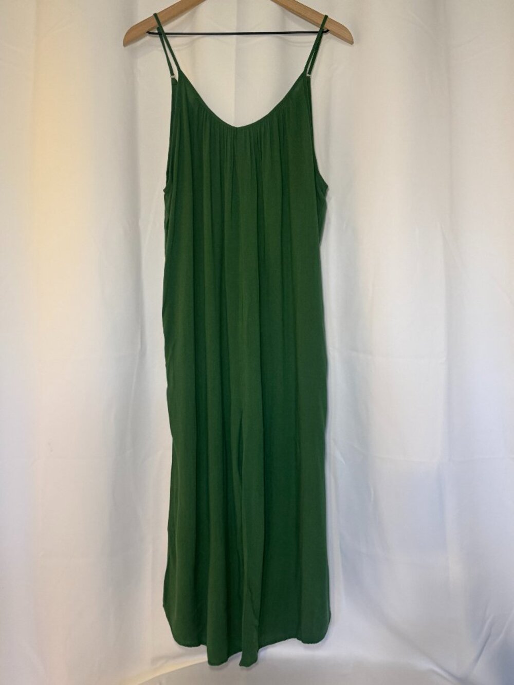 Hunter & Brown Womens Jumpsuit L Romper Wide Leg Green Baggy Pockets Hippie Boho